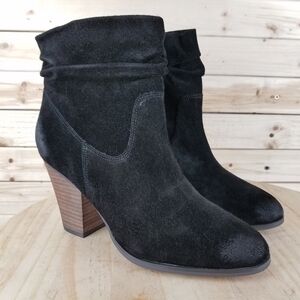 Distressed Western Biker 9 US Black Suede/Leather Slouch Heeled Bootie Boots NEW